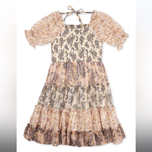 Rare Editions Mixed Print Tiered dress with denim vest, size 7 - Picture 5 of 7